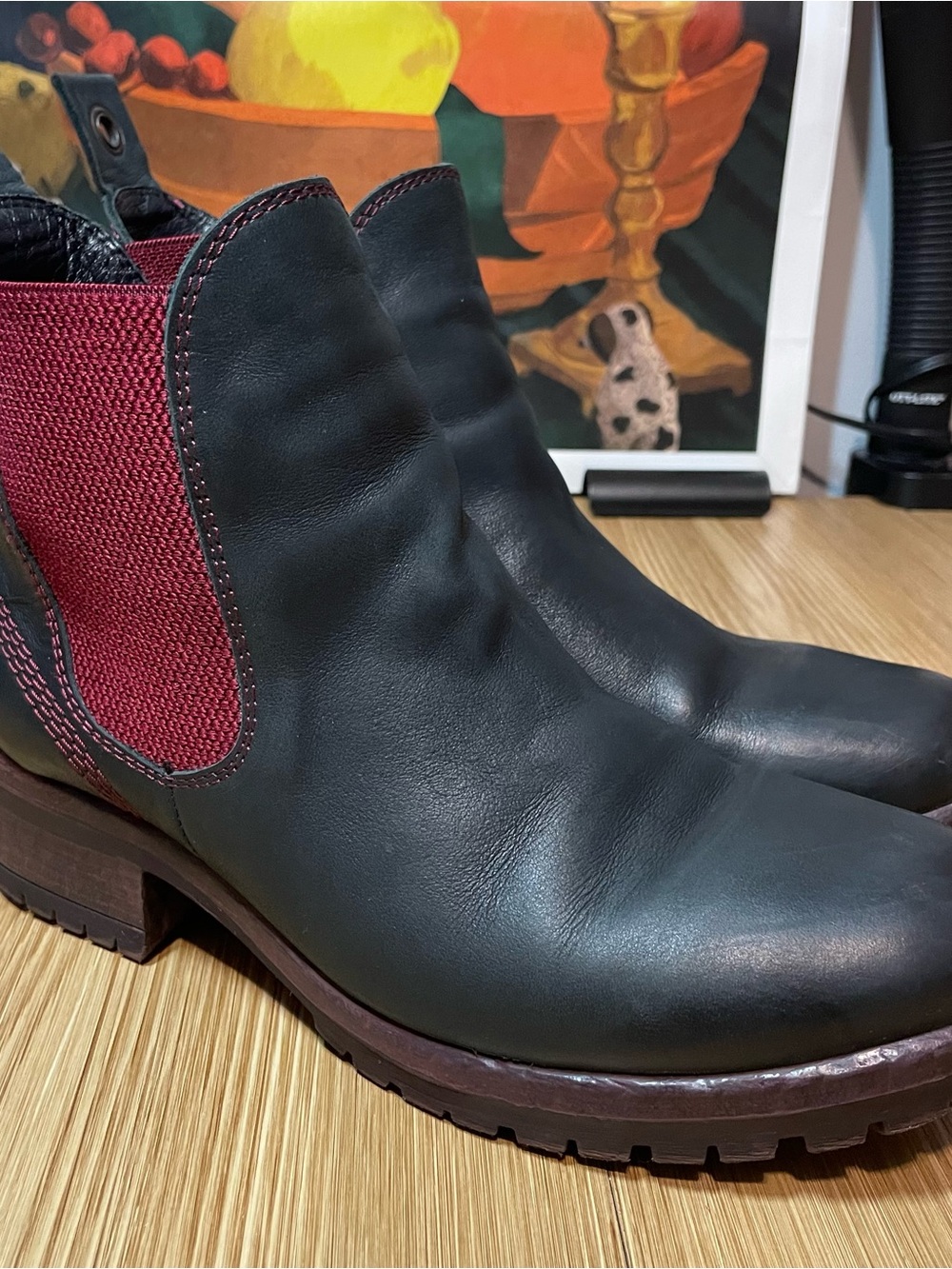 Bueno Leather Chelsea Ankle Boots - Burgundy Elastic - EU 41 / US 10